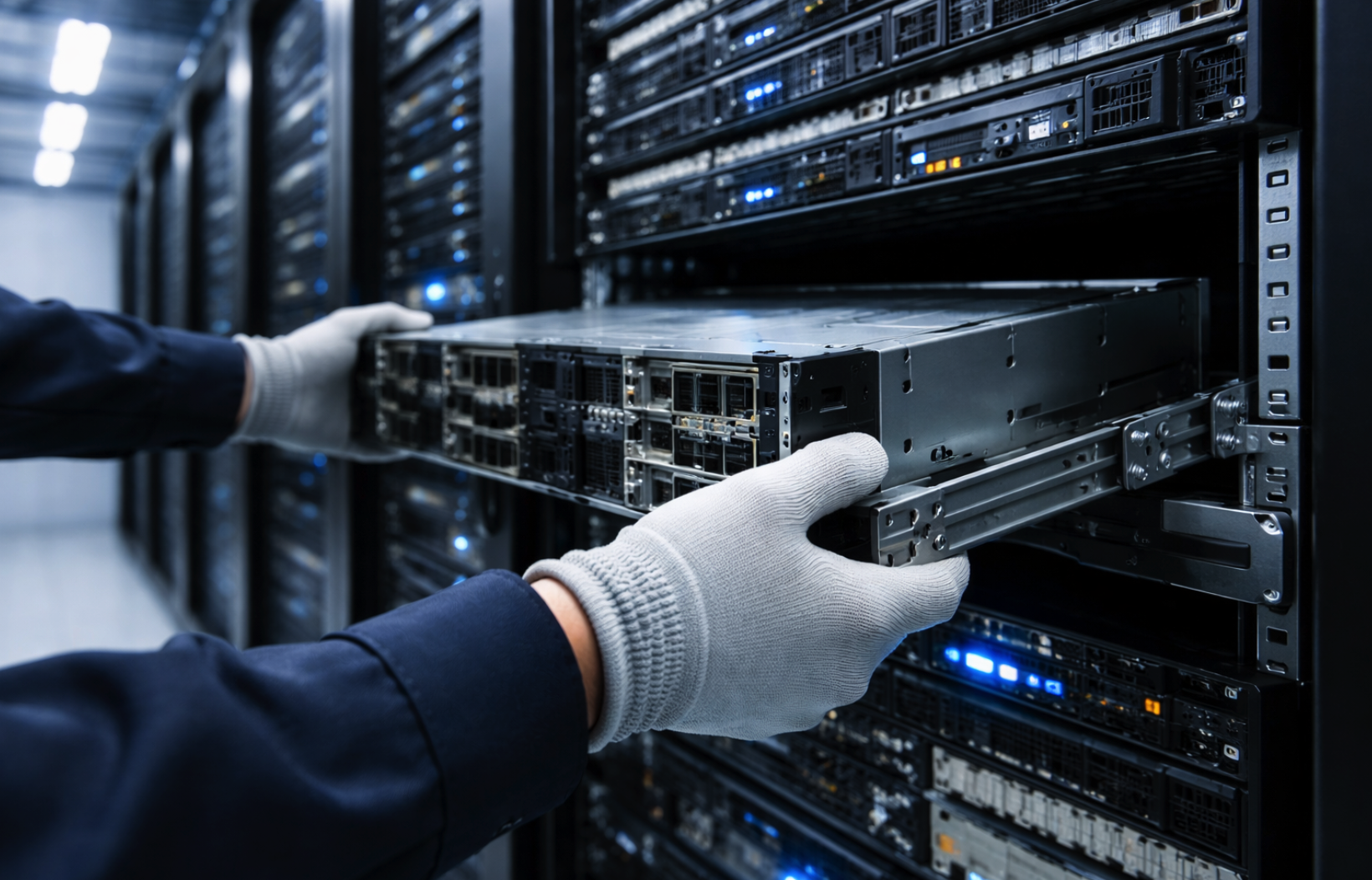 guy protecting sensitive rails in data centre